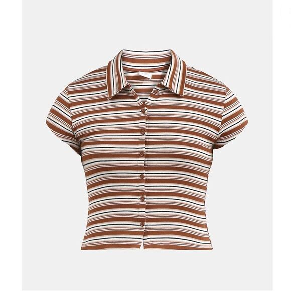Women’s Button Front Cropped Striped Polo Shirt 2-Pack Size XL - Picture 3 of 11